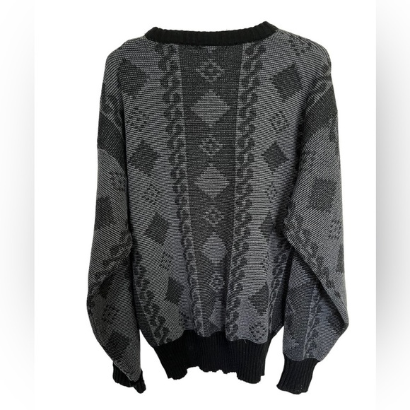 Vintage Nordic Sweater Geometric Knit 80s 90s Black Gray XL - Picture 5 of 12